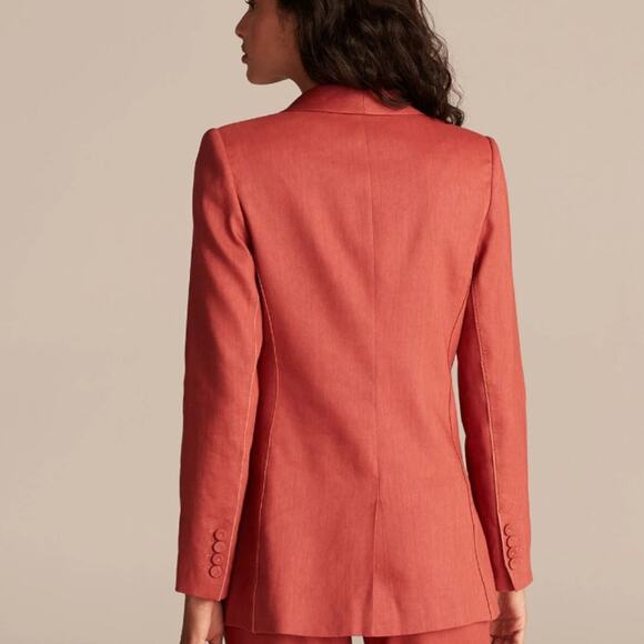 REBECCA TAYLOR Tailored Linen Suit Jacket Blazer Brick Red Orange {VV4} - Picture 3 of 8